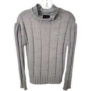 VIVIENNE WESTWOOD Women's Sweater. Size 8. Light Gray. Lovely Crochet Trim!